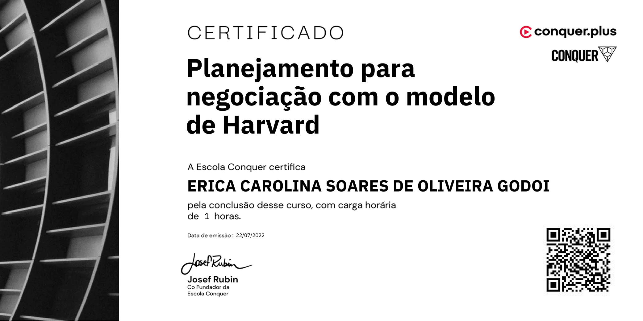 Certificado de Planejamento para negociação com o modelo de Harvard
